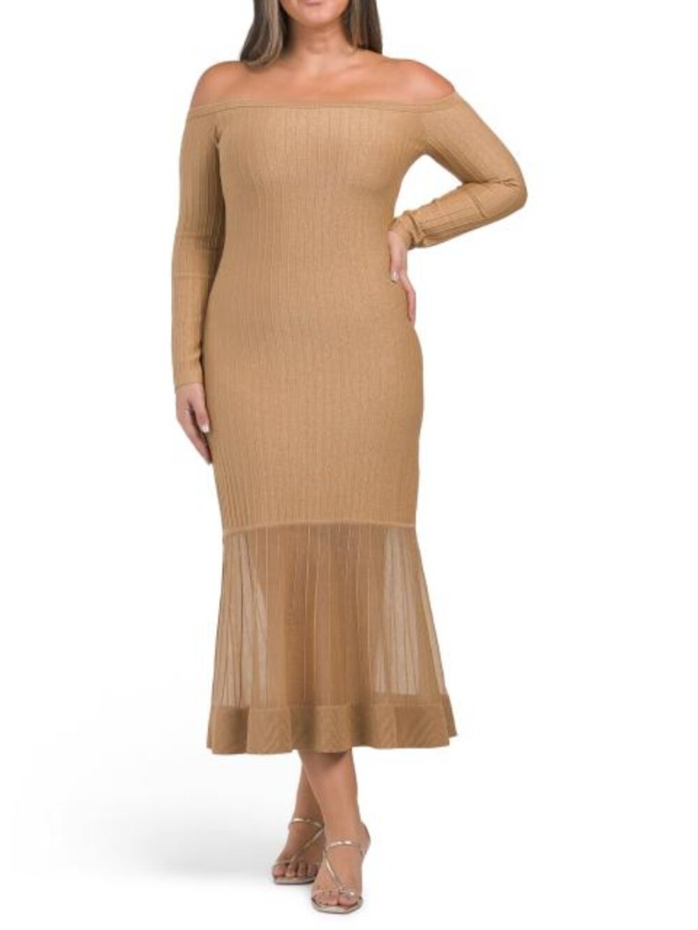 MILLY Rudy Off The Shoulder Sheer Knit Midi Dress